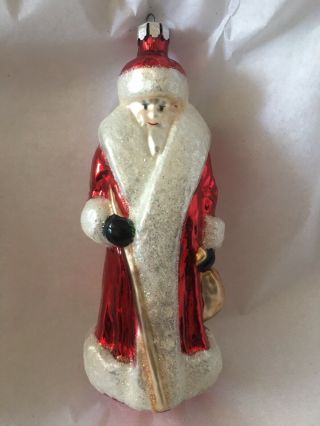 Vintage Christopher Radko Glass Figural Christmas Ornament Santa Claus 7.  5 " Tall