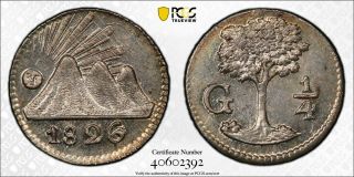 1826 - G Central American Republic 1/4 Real Pcgs Ms65