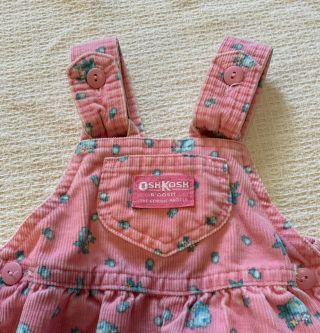 Vintage Girls OshKosh B ' Gosh 6/9 Months Vestbak Overalls Corduroy Pink Floral 2