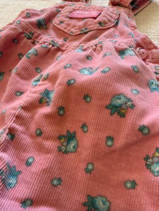 Vintage Girls OshKosh B ' Gosh 6/9 Months Vestbak Overalls Corduroy Pink Floral 3