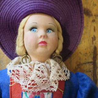 Felted & Cloth German Doll Girl Lenci Style Soft Body Painted Face Vintage 17” 2