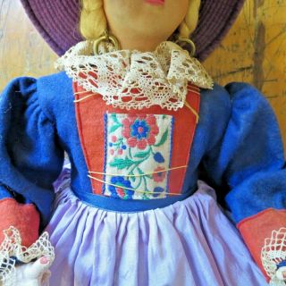 Felted & Cloth German Doll Girl Lenci Style Soft Body Painted Face Vintage 17” 3