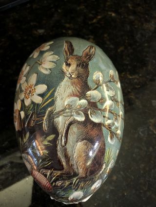Antique German Paper Mache Rabbit W/pussy Willoweaster Egg Candy Container Large