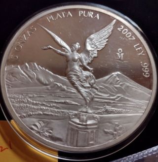 1 Of 500 2007 Mexico Libertad 5 Ozt.  999 Silver Coin Proof Finish In Capsule