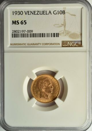 Venezuela Gold 10 Bolivares 1930 Ngc Ms 65 Unc