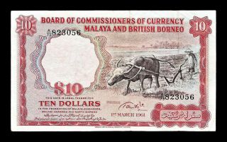 Malaya & British Borneo 10 Dollar 1961 Buffalo 2