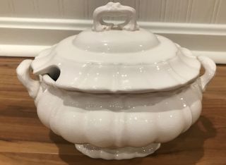 Antique Small Soup / Gravy Ironstone Tureen Off - White With Lid