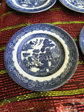 Set Of 5 Johnson Brothers Willow Blue 5 3/4 Inch Saucers Blue And White England