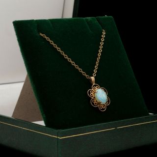 Antique Vintage Deco 14k Gold Filled Gf Australian Fire Opal Pendant Necklace 2g