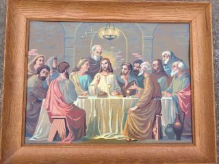 Vintage Paint By Number Pbn Jesus Last Supper Religious God Wood Frame