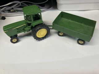 Vintage Ertl John Deere Diecast Metal Toy Green Tractor & Wagon Dump Trailer Set
