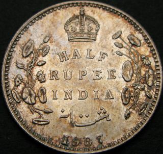 India (british) 1/2 Rupee 1907 - Silver - Xf - 1756 ¤