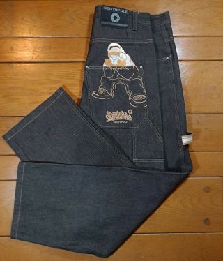 Southpole King Of Kings 36x31 Embroidered Baggy Black Denim Jeans Euc