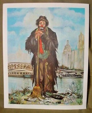 Vtg 1970 Cincinnati Riverfront Sad Clown Delta Queen Signed Louis Spiegel Print
