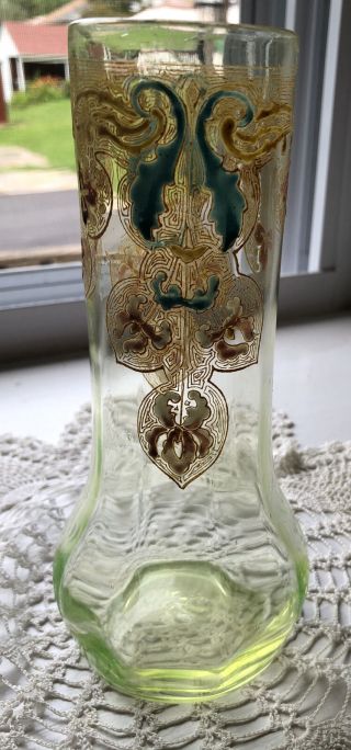 Antique Heckert Or Legras Art Nouveau French Vase Enameled Glass Uranium
