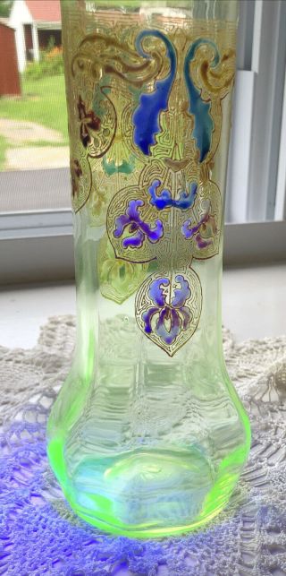 Antique Heckert or Legras Art Nouveau French Vase Enameled Glass Uranium 2