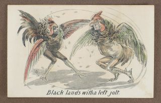1910 Jack Johnson Vs James Jeffries Boxing Match Cockfighting Antique Post Card