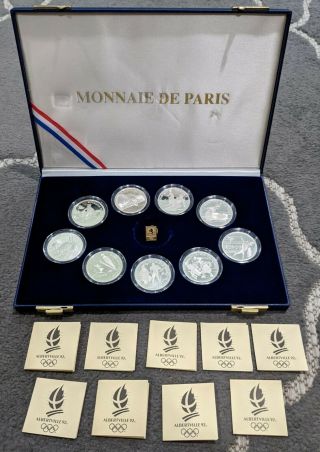 1989 - 1992 France Albertville 92 Winter Olympics Silver Proof Set Of 9 100 Francs