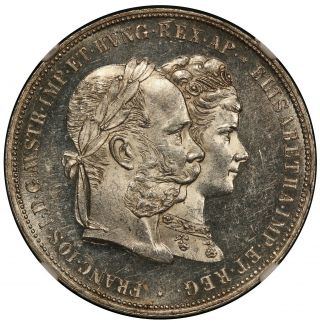1879 Austria 2 Florin Gulden Wedding Ann.  Silver Coin - Ngc Ms 61 Pl - X M5