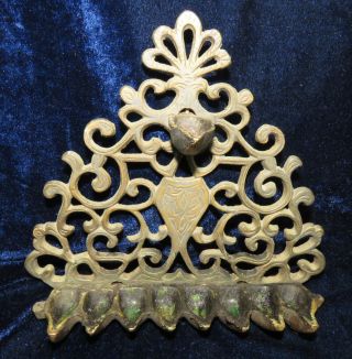 Antique Hanging Solid Cast Brass Hanukkah Oil Jewish Menorah Judaica