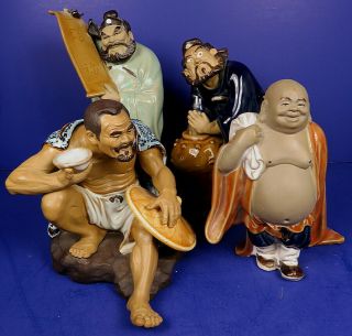 Four Vintage Chinese Shiwan Art Ceramic Factory Figurines