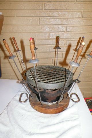 Rare Vintage/antique Styson 69 Bar - B - Q Tabletop Charcoal Skewers Sere Wood Grill