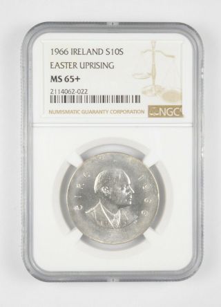 Better - Ms65,  1966 Ireland 10 Scilling Silver Easter Uprising - Graded Ngc 761