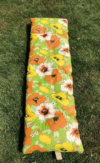 Vintage 60s 70s Vinyl Orange Poppies Chaise Lounge Cushion Thick & Comfy