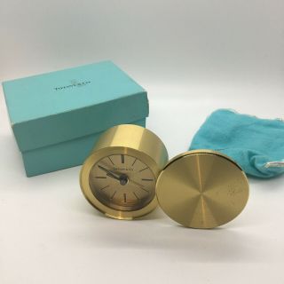 Vintage Tiffany & Co Round Swivel Top Desk Travel Alarm Clock Bag/box