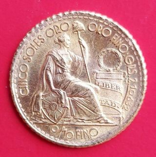 Peru Gold Coin 5 Soles Oro 1960 Unc