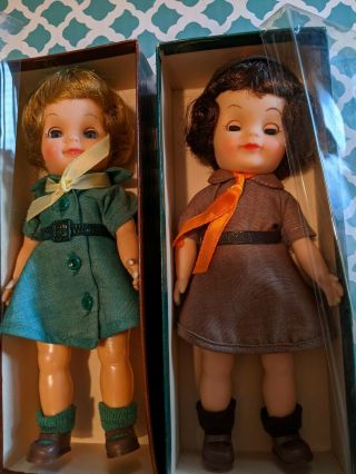 Vintage 8 " Effanbee Dolls Girl Scout Junior And Brownie With Boxes
