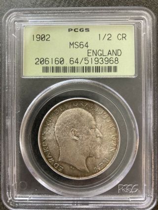 1902 Great Britain Edward Vii 1/2 Half Silver Crown Pcgs Ms64