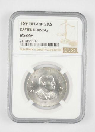 Better - Ms66,  1966 Ireland 10 Scilling Silver Easter Uprising - Graded Ngc 763