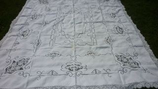 Vintage Italian Point De Venise Hand Made Lace Tablecloth Embroidery Too 72 " X98 "