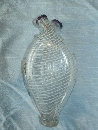 Antique Blown Glass Nailsea Double Flask Bottle Bud Vase Swirl W/ Purple Crests