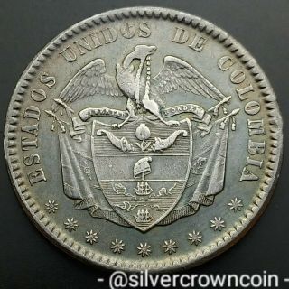 Scc Colombia Un Peso 1862.  Km 139.  1.  900 Silver Crown Dollar Coin.  Condor.