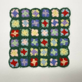Miniature Dollhouse Hand Crochet Granny Square Afghan Throw 6.  5 " Green Trim