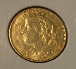 Switzerland 1915,  10 Francs Gold Coin, .  0933 Oz.  (swiss Miss)