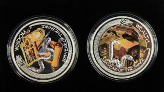 Lunar Good Fortune - 2013 Year Of The Snake 1oz Silver Proof Two - Coin Set