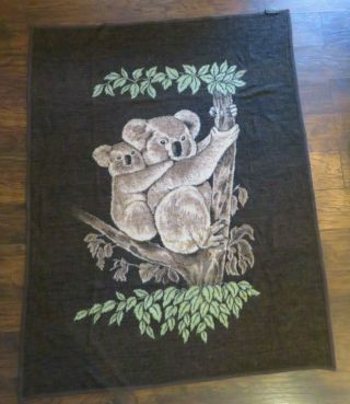 Vintage Acryl Velours Koala Bear & Cub Blanket 71 " X 55 " Made In West Germany