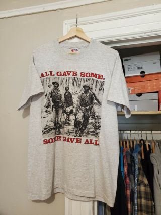 Vintage Vietnam War T - Shirt Size L Gray Red America Army Navy Soldier