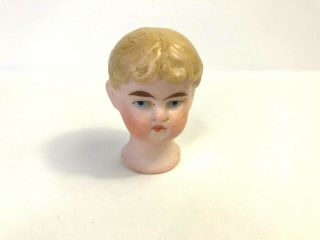 Antique German Bisque Porcelain Boy Doll Head 2 " Blonde Blue Eyes Marked 19/0