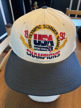 Vintage AJD 1992 Dream Team USA Basketball Olympic Champions White Snapback Hat 2