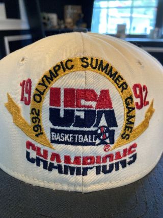 Vintage AJD 1992 Dream Team USA Basketball Olympic Champions White Snapback Hat 3