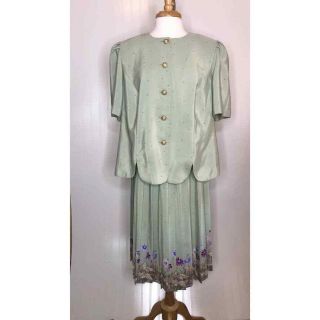 Vintage Leslie Fay Skirt Set Green Floral 18wp