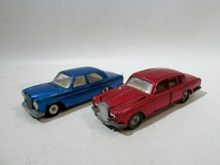 Vtg Pair Dinky Toys Die Cast Rolls Royce & Battery Mercedes Cars