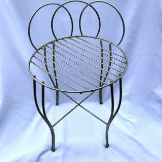 Vintage Mcm Metal Wire Vanity Stool Chair Round Seat Shabby Chic