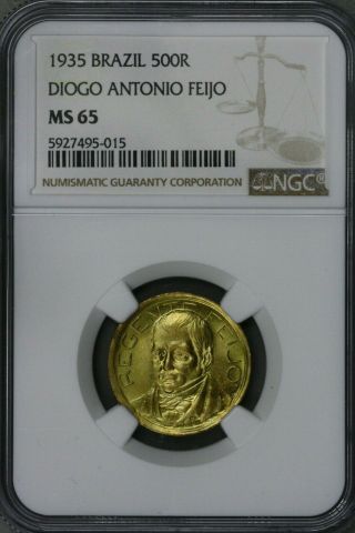 Brazil 1935 500 Reis Ngc Ms 65 Diogo Antonio Feijo S374