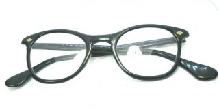 Vintage Black 5 3/4 Horn Rim Cateye Plastic Eyeglasses Rx Frames
