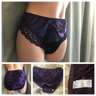 Vtg Olga Panties Shiny Second Skin Dark Purple Satin Hi - Cut Panty Briefs Sz Xl